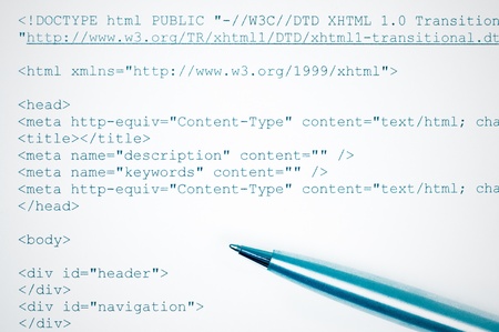 Concept html language web design print and pen  Blue tonedの写真素材