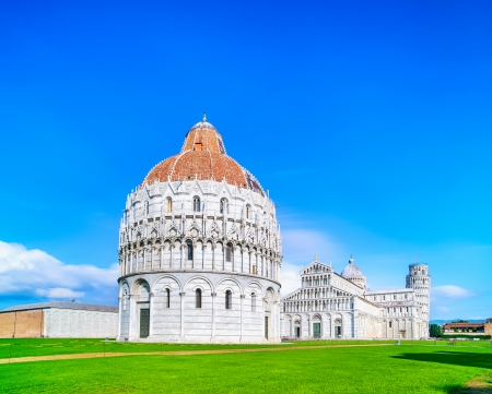 Pisa, Miracle Square view  Bapstistry, cathedral Duomo and Leaning Tower of Pisa の写真素材