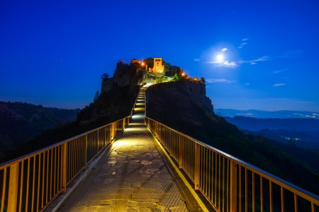 Civita di Bagnoregio ghost town landmark, bridge view on twilight  Lazio, Italy, Europe の写真素材