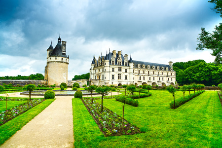 Chateau de Chenonceau royal medieval french castle and garden  Chenonceaux, Loire Valley, France, Europe  Unesco heritage site のeditorial素材