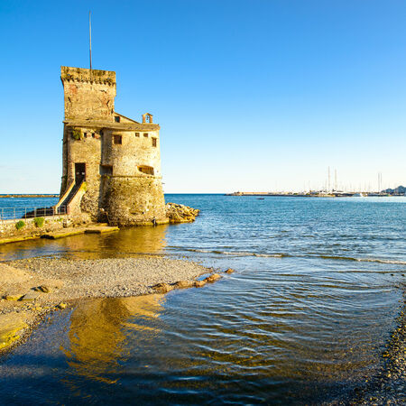 Rapallo, the medieval castle on the sea. Travel destination near Genoa, Ligury, Italyのeditorial素材
