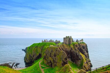 Dunnottar scottisch medieval fortress or castle. Highlands of Scotland, Uk, Europe.の写真素材