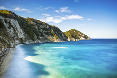 Elba island, Portoferraio Sansone white beach coast. Tuscany, Italy, Europe. Long Exposure.の写真素材