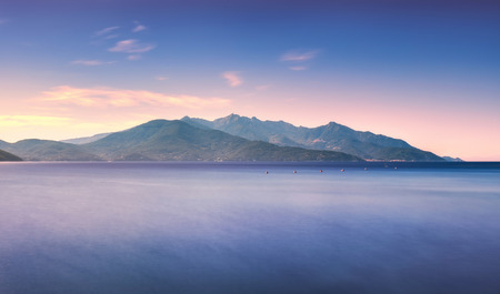 Elba island, sea and Capanne mount on background. Tuscany, Italy, Europe. Long Exposure.