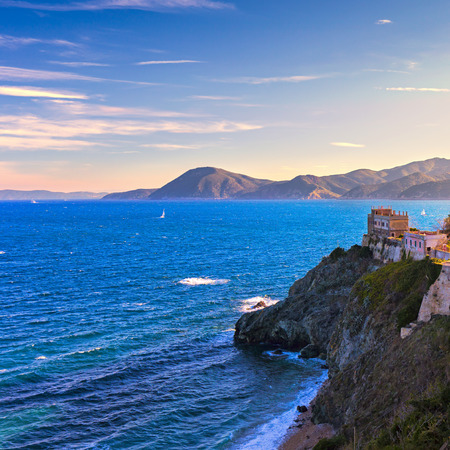 Elba island, Portoferraio cliff view and old buildings in the morning. Tuscany, Italy. Europe.の写真素材