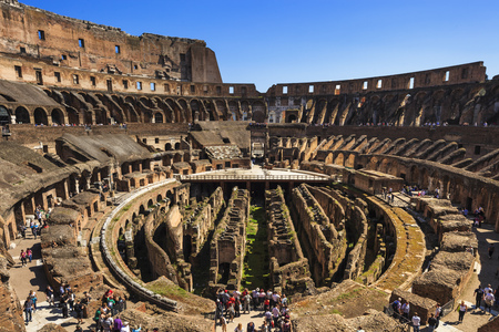 ROME, ITALY - APRIL 02, 2011: Roman Colosseum or Flavian Amphitheatre architecture interior ruins. Unesco heritage site, Europe.のeditorial素材