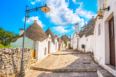 Trulli of Alberobello typical houses street view. Apulia, Italy. Europe.のeditorial素材