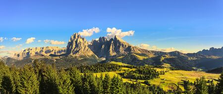 Alpe di Siusi or Seiser Alm, Dolomites Alps Sassolungo and Sassopiatto mountains, Trentino Alto Adige Sud Tyrol, Italy, Europeの写真素材