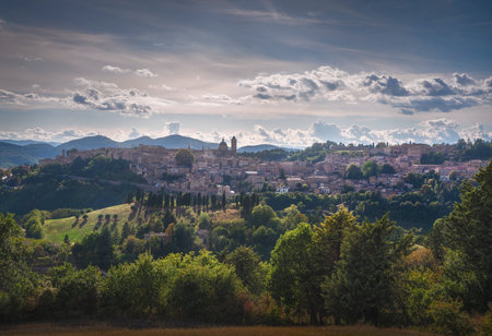 Urbino city skyline and countryside landscape. Marche region, Italy, Europe.のeditorial素材