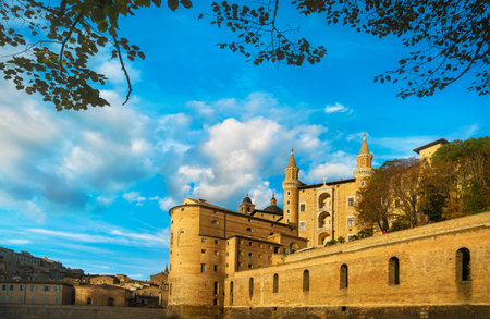 Urbino medieval Ducal Palace at sunset.  Marche region, Italy, Europe.のeditorial素材
