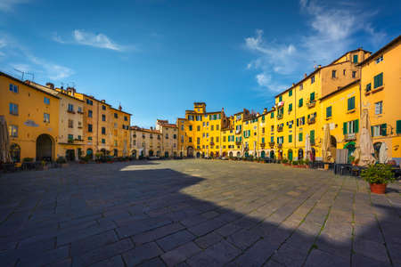 Lucca, Piazza dell' Anfiteatro public square. Tuscany, Italy, Europe.の写真素材