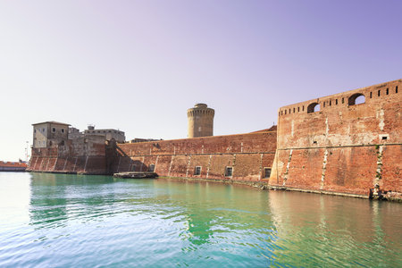 View of Old fortress of Livorno, Fortezza Vecchia in italian. Tuscany region. Italyのeditorial素材