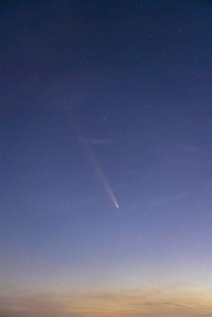 Comet C2023 A3 Tsuchinshan-Atlas photographed from Cecina at twilight. Tuscany region, Italy