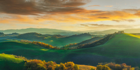 Autumn countryside landscape in Crete Senesi, Asciano, province of Siena, Tuscany region. Italy, Europe.の写真素材