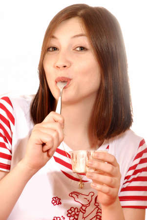 Woman eaing ice creamの写真素材