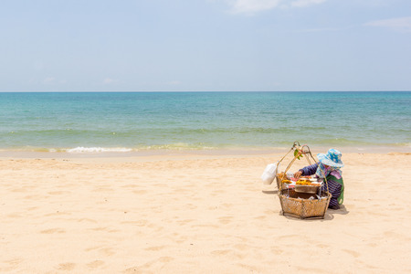 April 06, 2016, Koh Samui, Thailand, Thai woman cookking on the beachのeditorial素材
