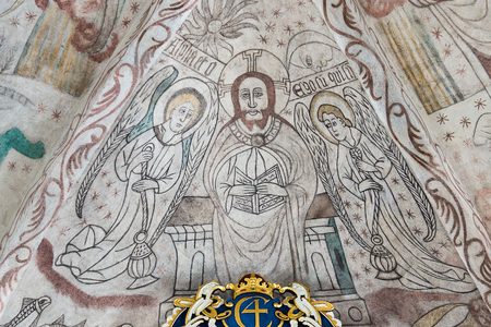 Christ sits on his throne in judgment, Over Draby church, Denmark, Nov 14, 2016のeditorial素材