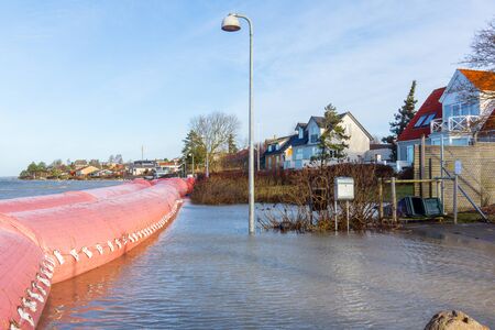 Pink drain against the storm Urd in Frederikssund, Denmark, 12:51, Dec 27, 2016,のeditorial素材
