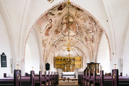 A white lutheran church in Denmark with famous frescos, Sanderum, January 19, 2015のeditorial素材