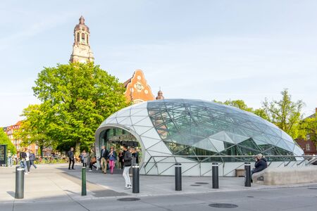 A sunny day at the metro station Triangeln, Johannes church,  Malmo, Sweden, May 17, 2017のeditorial素材