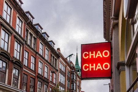 Chao Chao sign at the pedestrian street Kobmagergade in Copenhagen, September 21, 2017のeditorial素材