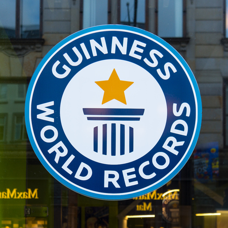 Guinness world records sign, reflections in a window, Copenhagen, Denmark, September 21, 2107のeditorial素材