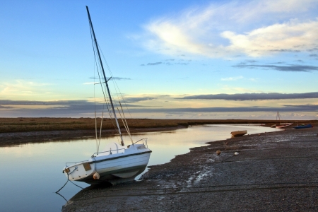 Dusk over the coastal marches near Blakeney Point on the North Norfolk coast, south east England 