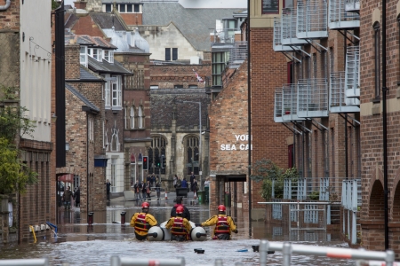 The River Ouse floods the streets of central York in the United Kingdom.  September 2012.のeditorial素材