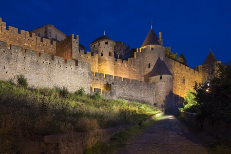 The medieval fortress and walled city of Carcassonne in the Languedoc-Roussillon region of south west France. Founded by the Visigoths in the fith century - Restored in 1853 and now a UNESCO World Heritage Site.のeditorial素材