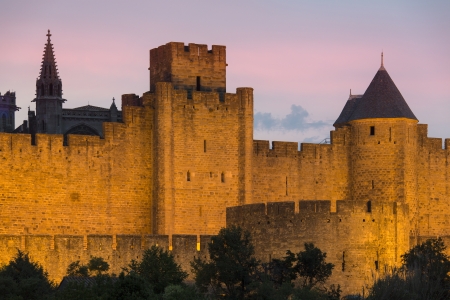 Medieval fortress and walled city of Carcassonne in south west France. Founded by the Visigoths in the fith century, it was restored in 1853 and is now a UNESCO World Heritage Site.のeditorial素材