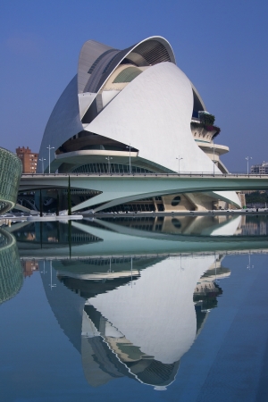 Futuristic architecture in the Palau de les Arts building in the Ciutat de les Arts i de les Ciencies (City of Arts & Sciences) the the city of Valencia in Spain. This building houses a concert hall.のeditorial素材