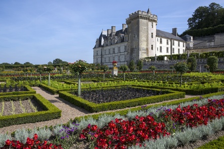 The 16th century chateau and gardens of Villandry in the Loire Valley in France.のeditorial素材