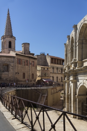 The Roman Amphitheater in the old town of Arles in Provence in the South of France.のeditorial素材