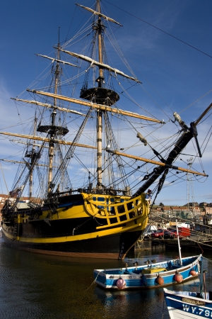 Old sailing ship in Whitby Harbor on the North Yorkshire coastのeditorial素材
