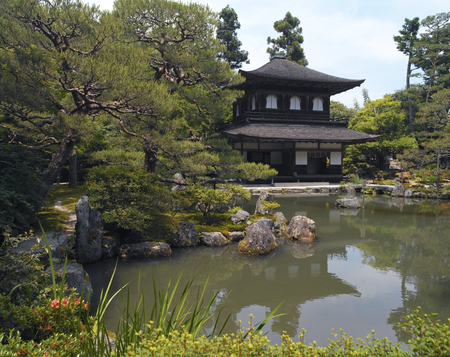 Ginkaku-ji or the Temple of the Silver Pavilion, in the historic city of Kyoto in Japan  Ashikaga Yoshimasa built it as a retirement villa and gardens in around 1460  After his death it become a Zen temple  The temple is today associated with the Shokoku-のeditorial素材