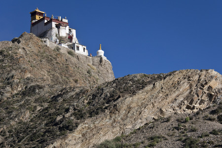 Yambulagang Monastery high in the Himalayas in the Tibet Autonomous region of Chinaの写真素材