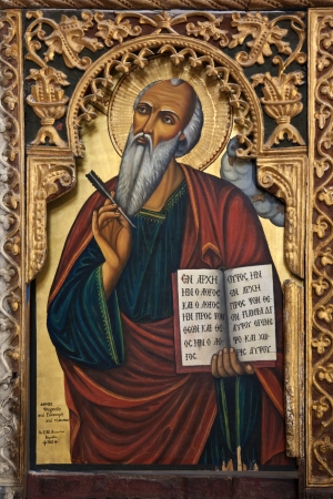 Religious icons in St Barnabas Monastery - Apostolos Varnavas Monastery   Present buildings date from 1756  built on the original Byzantine foundations of 477AD   Built by the tomb of the Apostle Barnabas  killed in 57AD のeditorial素材