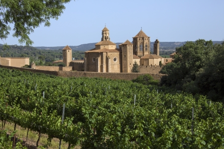 The Cistercian Monastery of Santa Maria de Poblet  Monestir de Poblet  in the Catalonia region of Spain  Parts of the monastery date from the 1150  The monks make their own wine and the monastery is surrounded by vineyards の写真素材