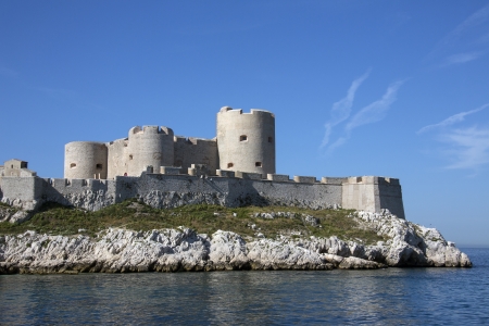 View over the city of Chateau d If in the city of Marseille in the South of France のeditorial素材