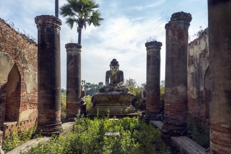 Ancient temple ruins in the Royal City of Innwa  Ava  in Myanmar の写真素材