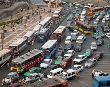 Heavy traffic in Xian in Shaanxi province in the People