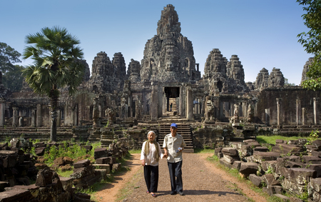Bayon Temple in Angkor Wat in Cambodia. Angkor is a UNESCO World Heritage Site.のeditorial素材