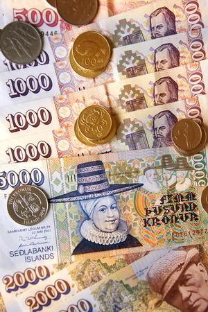 Icelandic coins and banknotesの写真素材
