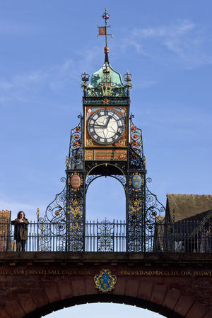 The Victorian Eastgate Clock in the city centre at Chester in the county of Cheshire in North West Englandのeditorial素材