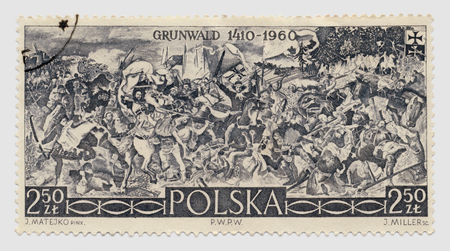 Polish Postage Stamp commemorating the Battle of Grunwald in 1410のeditorial素材