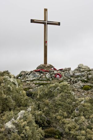 Memorial to the dead of HMS Coventry sunk near here on 25th May 1982 - Pebble Island in West Falkland in the Falkland Islandsのeditorial素材