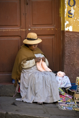 Local women on a street in the city of La Paz in Bolivia.のeditorial素材