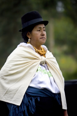 Ecuadorian woman at Otavalo Livestock Market in Otavalo, northern Ecuador.のeditorial素材