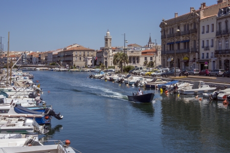 The Canal Royal in the coastal town of Sete in the Languedoc-Roussillon region of the South of France  Sete is a port and a sea-side resort on the Mediterranean Sea with its own very strong cultural identity, traditions, cuisine and dialect のeditorial素材