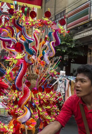 The Chinese New Year celebrations in Chinatown in Bangkok in Thailand のeditorial素材